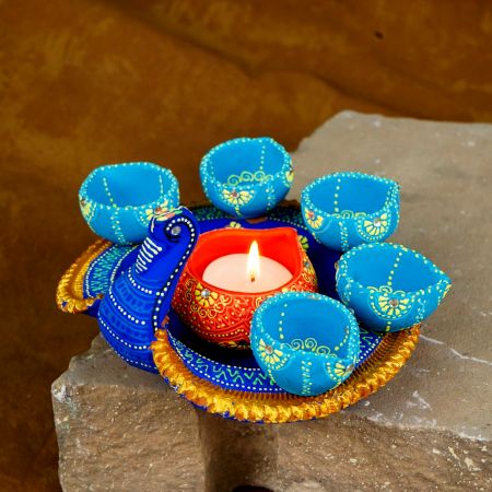 Handmade Washable Terracotta Peacock Diya for Festive Home Decor